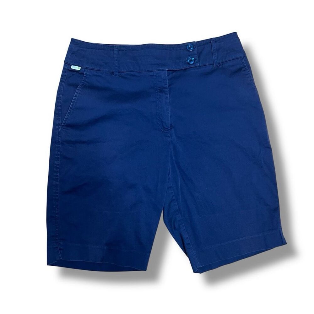 Izod G-flex Solid Navy Blue Golf Bermuda Shorts Cotton Blend Women’s 8